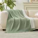 Amlie Home Reversible Waffle Weave Throw Blanket, Chenille Knit with Warm Sherpa, Soft Cozy Blanket for Couch, 50"x60", Sage Green