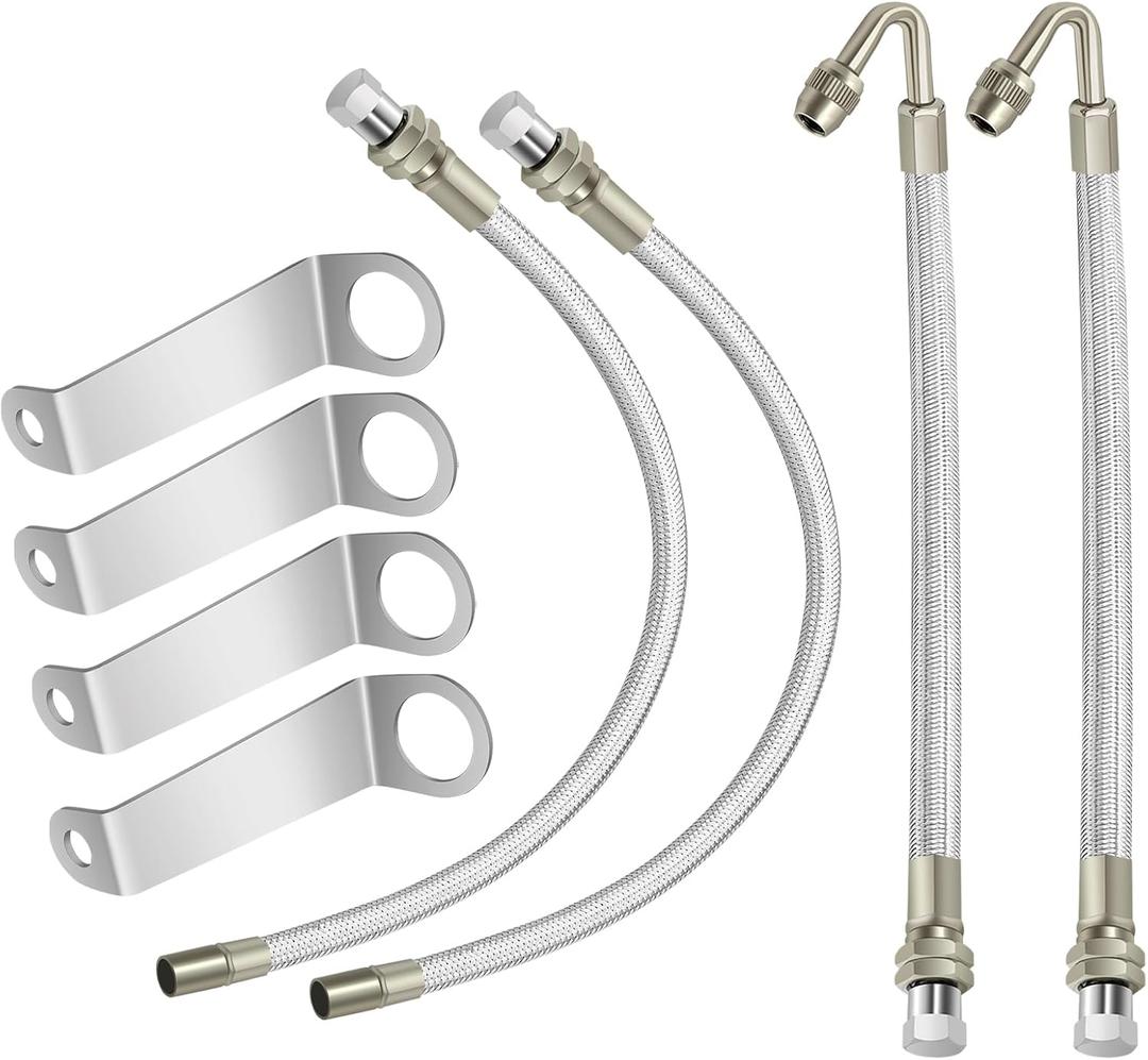 Tires Air Inflation Kit, Valve Stem Extenders, Valve Stem Extension, Tire Valve Extension. Double Tires Air Inflation Kit for Easy Connection to Tire Valves and Equipment, sliver