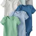 little planet by carter's unisex-baby 6-pack Organic Cotton Short-sleeve Rib Bodysuits (Blue Multi, 6 Months)
