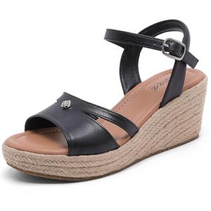 Ruiee Womens Wide Width Wedge Sandals. | Wide Width, Summer Platform, Espadrille Wedge Heels, Ankle Strap, Open Toe (Black)