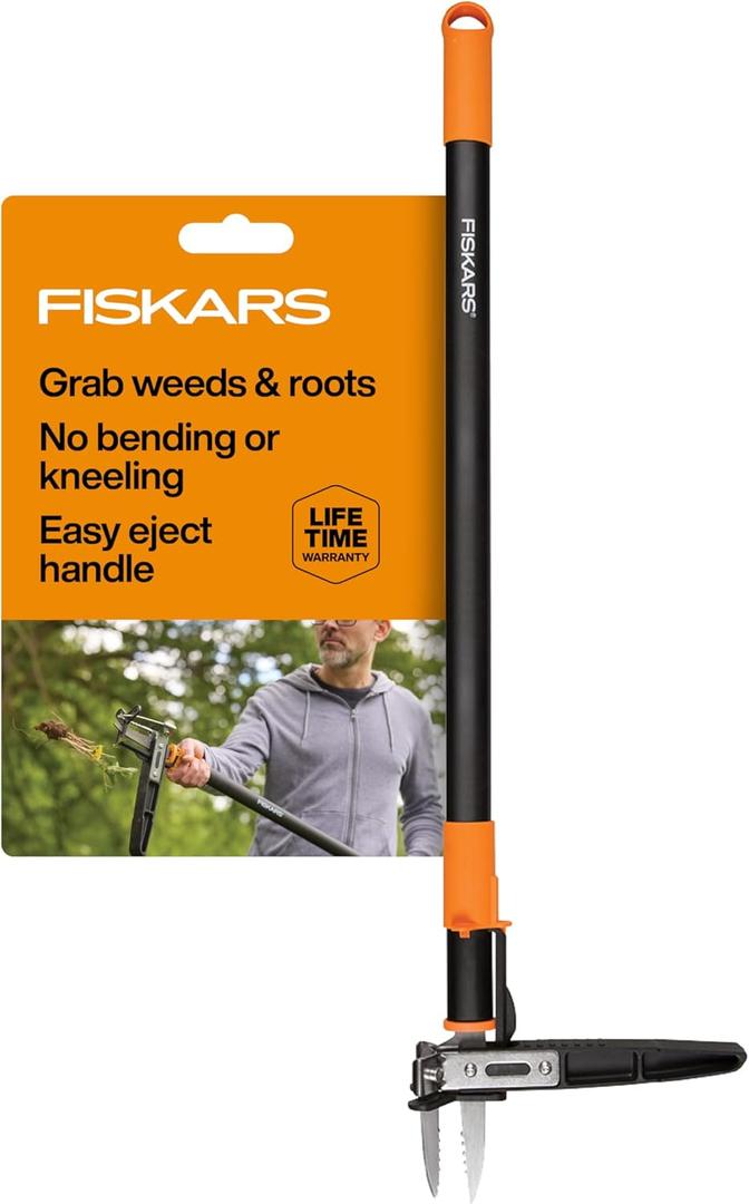Fiskars 3-Claw Stand Up Weed Puller Tool, Gardening Weeder, Hand Weeding Tool with 39" Long Ergonomic Handle with Easy-Eject Mechanism