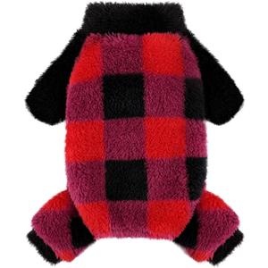 Fleece Dog Christmas Sweater Dog Pajamas Pjs Cute Puppy Clothes for Small Dogs Chihuahua Yorkie Clothes Girl Boy Warm Pullover Doggie Outfit Cat Sweater, Red Plaid, M