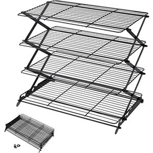 Geesta 2/3/4-Tier Upgraded Collapsible Cooling Rack with Adjustable 3 Setting Design Stackable Roasting Cooking Drying Wire Cooling Rack for Cookies Baking Gifts for Women