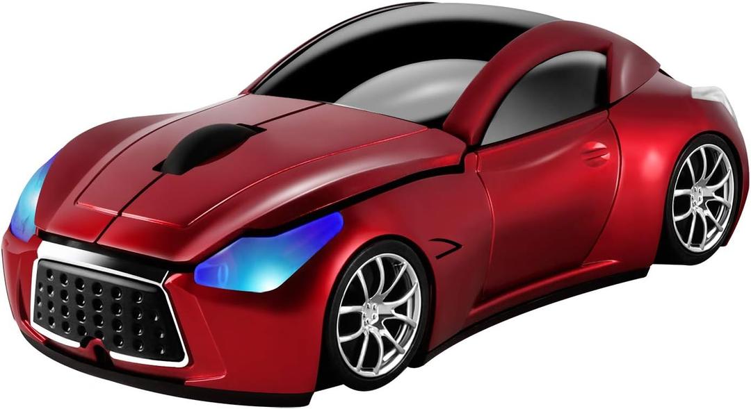 elec Space Cool Sport Car Shape 2.4GHz Wireless Mouse Optical Cordless Mice with USB Receiver for PC Laptop Computer 1600DPI 3 Buttons (Red)