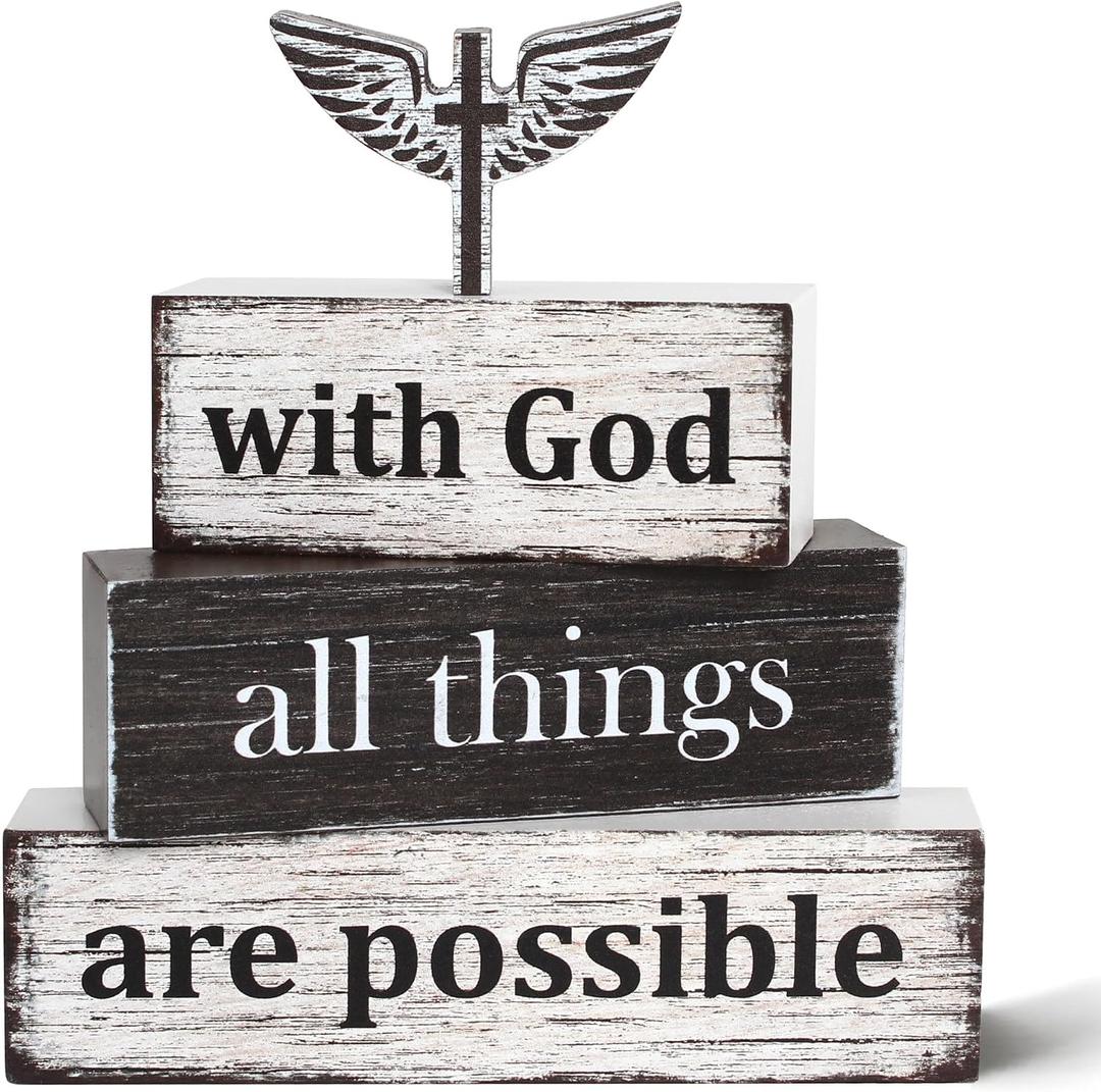3 x 4 Pcs Christian Wooden Tiered Tray Decor, Bible Table Decorations Gifts