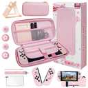 Pink Travel Carrying Case Accessories Kit Compatible with Nintendo Switch (NOT Fit OLED/Lite).Pink Switch Hard Protective Cover, Adjustable Stand, Screen Protector & Cute Thumb Grips 10 in 1 Gift.