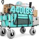 Navatiee 260L Beach Wagon with Extended Tailgate, 440lbs Heavy Duty Beach Cart with 9 Big Balloon Wheels for Sand, Collapsible Folding Wagon with Side Pocket for Outdoor, Light Blue