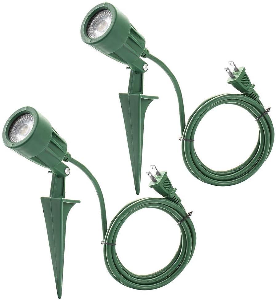 LED Christmas Spotlights Outdoor Plug in, Flood Stake Lights Outdoor, 5000K 350LM Landscape Light for Yard, Flag, Holiday Decor, Weather Resistant, 120V 6FT Power Cord, Green, ETL Listed, 2 Pack