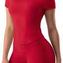 AVGO Short Sleeve Workout Tops for Women Cropped Workout Shirts Slim Fit Soft Athletic Top Running Yoga Gym T Shirts Red XL
