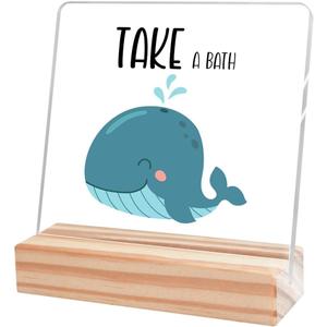 aPamr Kids Bathroom Decor, Funny Bathroom Rules Sign, Take a Bath Reminder Acrylic Wooden Desk Plaque Sign, A301