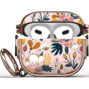 Maxjoy for AirPods 3 Case with Lock, Flower AirPod 3 Case Lock Protective Cute AirPod 3rd Generation Cover for Women Girly with Keychain for AirPods 3rd Generation 2021 Cover, Floral (Pink + Red)