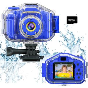 Agoigo Kids Waterproof Camera - Children Underwater HD Video Digital Camcorder, Portable Travel Toy for Toddler - Ideal Christmas Birthday Gifts for Boys Girls Age 3-12 with 32GB Card (Dark Blue)