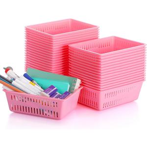 Sherr 36 Pack Classroom Storage Basket Small Plastic Basket for Organizing Crayon Pencil Container Storage Bin Tray Holder for Paper Shelf Back to School Office Supply 6.1" l x 4.3" w x 2.4" h(Pink)