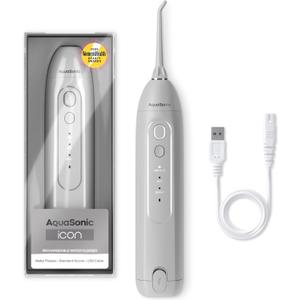 AquaSonic Icon Water Flosser for Teeth  Cordless Rechargeable Oral Irrigator  Waterproof, Portable Dental Cleaning with Jet Tip  Braces Home Travel - Stone
