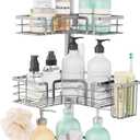 SWTYMIKI Shower Caddy Tension Pole - 4-Tier Corner Shower Organizer Tension Rod with Soap Holder, Toothbrush Holder & 4 Hooks, Adjustable Stainless Steel Bathroom Organizer 27.6 to 108.3 inch, Silver