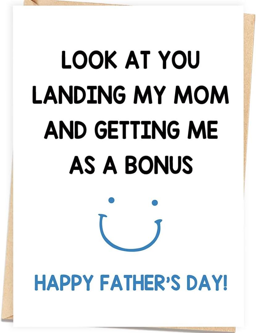 4 x Asmallgf Funny Father's Day Card for Dad Him, Humor Bonus Dad Card, Hilarious Fathers Day Gift from Kids Daughter Son