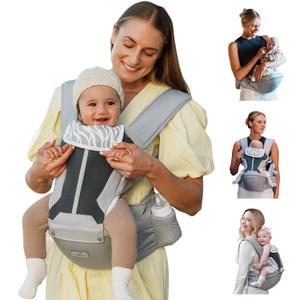 Baby Carrier - Newborn to Toddler, 6-in-1 Safety-Certified Carrier with Hip Seat, Detachable Baby Holder, Soft Ergonomic Support for 7-50lbs - Grey