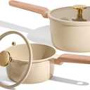 CAROTE 1.6Qt & 3.0Qt Sauce Pan Sets with Lid Ceramic Nonstick Pot Set Non Toxic Saucepan with Stay-cool Handle Small Kitchen Cooking Pots, Easy to Clean, Induction Comptable, PFOA FREE