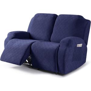 VANSOFY Recliner Cover, 2-Piece Stretch Reclining Couch Cover with Pockets Loveseat Sofa Slipcovers Soft Washable Furniture Protector for Dogs,(2 Seater, Navy Blue)