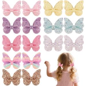 16 PCS Glitter Butterfly Hair Clips for Girls, Colorful Sparkly Hair Bows Barrettes, Cute Hair Accessories for Kids & Women, Ideal for Holiday, Party & Daily Wear