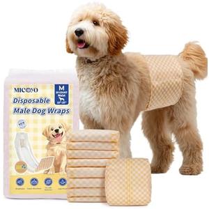 MICOOYO Disposable Male Dog Wraps, Male Dog Diapers Disposable with Wetness Indicator, Puppy Diapers Super Absorbent and Breathable, Medium Size 20 Count