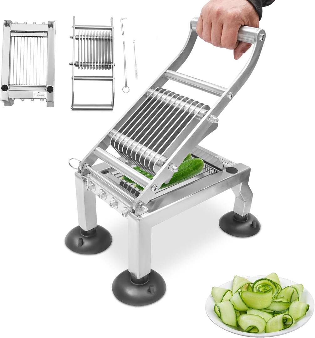 Commercial Tomato Slicer Manual Tomato Cucumber Onion Ham Egg Cutter Heavy Duty Stainless Steel Slicer Tool with 4 Suction Cups for Restaurant Home 0.4/10mm Thickness