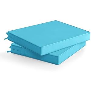 Outdoor Chair Cushions Set of 2: Waterproof & Fade Resistant Deep Seat Cushion for Patio Furniture - 24 x 24 x 3 Inch Chair Pads with Ties and Hidden Zipper - Patio Chair Cushion Replacement, Teal