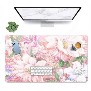 Britimes Large Gaming Mouse Pad Pink Watercolor Hand Painted Peony Flower Non-Slip Desk Pad Keyboard and Mouse Desk Mat for Gamer, Office & Home, 31.5 x 15.7 in