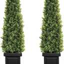3.5ft Boxwood Outdoor Topiary Set of 2, Tall All Year Green Fake Plant Topiary Trees Artificial Outdoor Porch Trees with Sturdy Pot for Outdoor Indoor (Square)