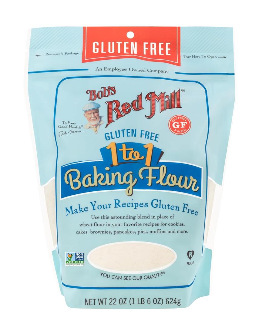 Bob's Red Mill Gluten Free 1 to 1 Baking Flour, 22oz (Pack of 1) - Non GMO, Vegan, Kosher, Best Before Aug. 11, 2027