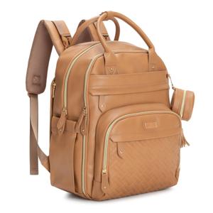BabbleRoo Leather Diaper Bag Backpack - Baby Essentials Travel Baby Bag, Multi function, Waterproof, with Changing Pad, Stroller Straps & Pacifier Case  Unisex, Light Brown