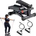 Sunny Health & Fitness Mini Steppers for Exercise at Home, Stair Step Workout Machine with Resistance Bands, Full Body Cardio Equipment, Optional Free SunnyFit App Connection Smart Stepper (Black)