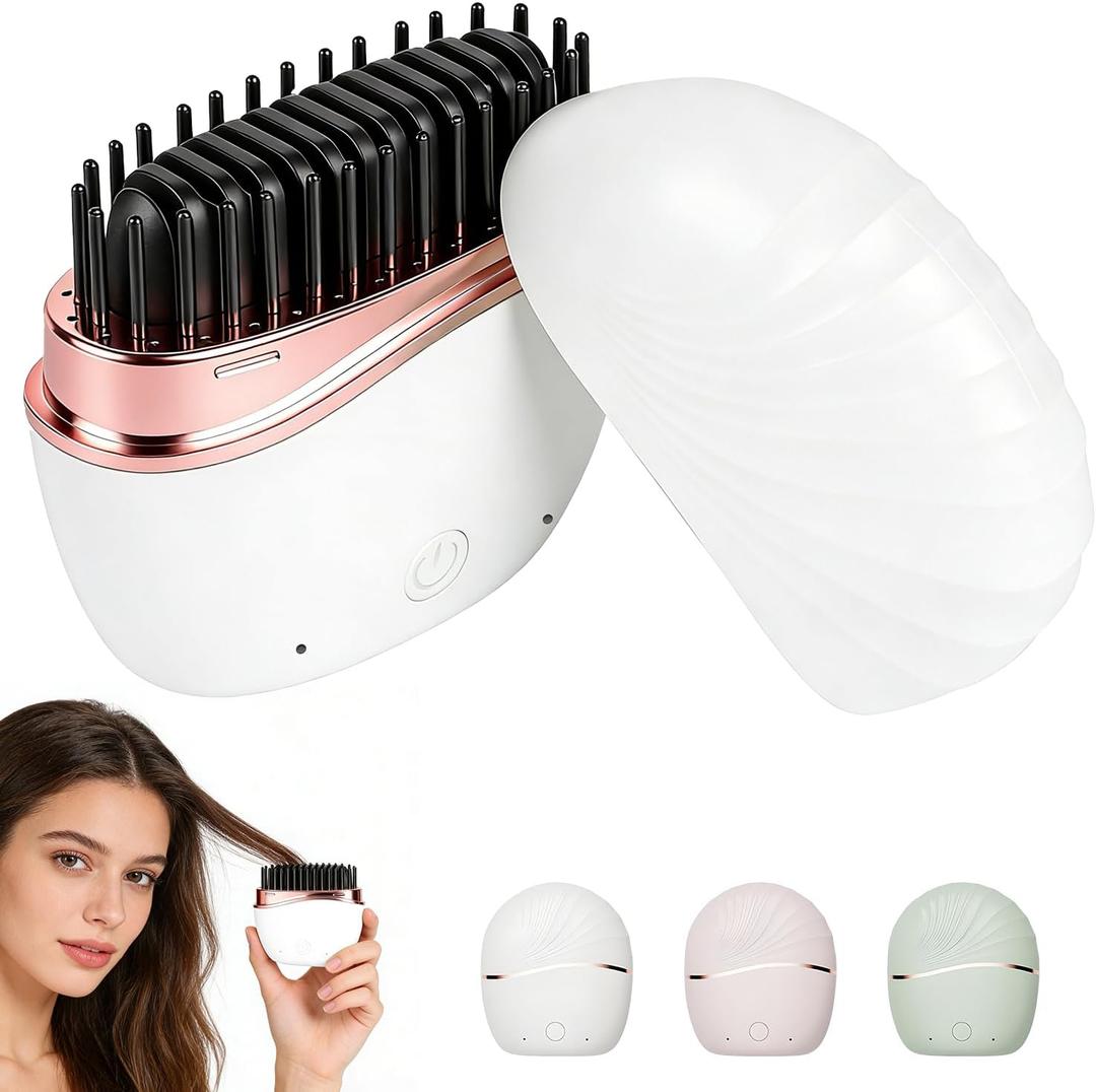 Mini Straightener, Cordless Rechargeable Portable Straightening Comb, Portable Rapid-Heat with 3 Temp Settings, Heat-Resistant Shell for Travel(White)