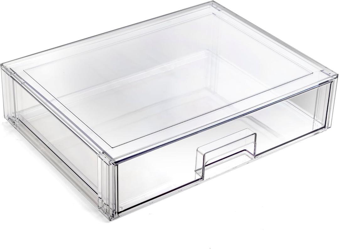 BINO | Stackable Storage Drawers, Shallow X-Large - Clear | THE CRATE COLLECTION | Storage Bins With Drawers Bathroom Organizers and Storage Organization and Storage Under Sink Organizer Vanity Home