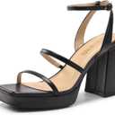 DREAM PAIRS Women's Platform Strappy Heels Open Toe Ankle Strap Square Party Sandals Y2K Dress Shoes (9, Black)