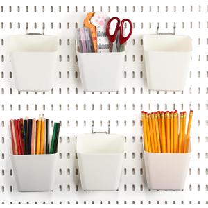 LemonRoad 6 Pcs Pegboard Cups with Hooks Plastic Peg board Organizer Pegboard for Garage Craft Storage Kitchen Room