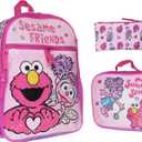 INTIMO Sesame Street Friends Elmo Abby Cadabby 3 PC Backpack Lunch Box Pencil Pouch 16", One Size