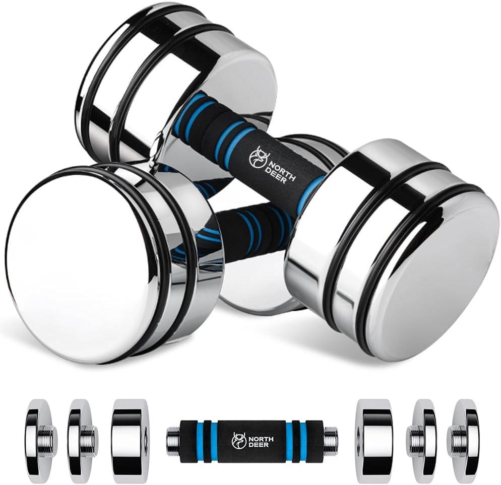 Steel Dumbbells Ultracompact & Adjustable Chrome Dumbbell Set 20lb Pair) with Foam Handles Home Gym Workout (Standard-Finish 20lb×2)