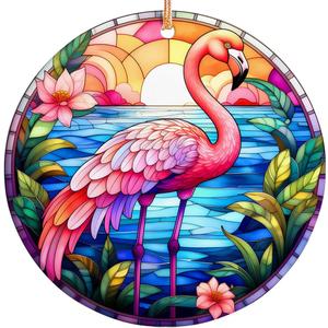 2025 Christmas Ornament  Flamingo Stained Glass Christmas Ornament  Artistic Bird Holiday Decoration, Colorful Keepsake Gift