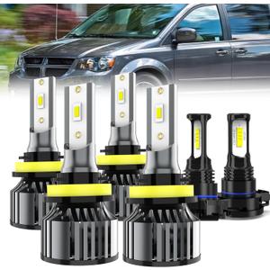 For 2011-2020 Dodge Grand Caravan light Bulbs, H11 High Beam H11 Low Beam H16 Fog Light Combo, 6PCS