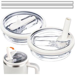 40 oz Tumbler Flip Straw Lid for Stanley Cup Accessories, 2 Pack Leak Proof Stanley Lid Replacement 40 oz for Stanley Quencher