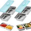 2 x Grab and Go Snack Containers, Stainless Steel Double Compartment Snack Containers with Lids, Reusable Condiment Container-Dishwasher Safe,Travel & Outdoor Camping Food Storage (2pcs)