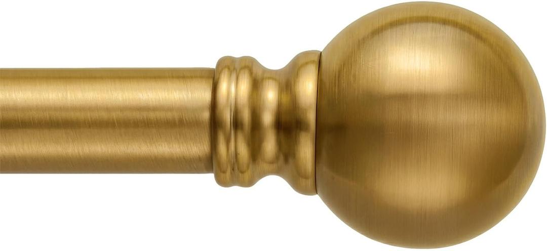 Modern Gold Curtain Rods for Windows 66 to 120 Inch Heavy Duty Long Window treatment rods 1" Diameter Adjustable with Golden Metal Ball Finials for Living Room Bedroom Farmhouse Kitchen Outdoor