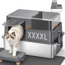 XXXXL Stainless Steel Litter Box with Lid，28.3" L x 20.2" W x 19.3" H
