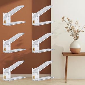 Shoe Slots Organizer for Closet, 6-Pack Adjustable Shoe Stacker & Space Saver Shoe Rack, Clear Double Deck Shoe Storage for Small Spaces (Transparent Gold)