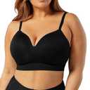 Truekind Bras for Women No Underwire, Seamless Bra, Plus Size Adjustable Bralette, Wireless Bras for Women Black XL