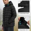 2 x ASPO Men's Packable Puffer Jackets Winter Lightweight Detachable Hood Water-Resistant Down Coats Warm Insulated Hiking Travel (Medium, Black)