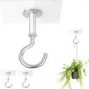 2 Pack Ceiling Hook for Hanging Plants, Adhesive Ceiling Hooks Heavy Duty Holds Up to 30lbs, Stick On for Flower Pots, Lights, Lanterns, Wind Chimes, Decorations, Bird Feeders.