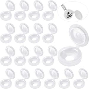 Hotop 100 Pieces Hinged Screw Cover Caps Plastic Shutter Fold Screw Snap Covers Washer Flip Tops(Medium,White)