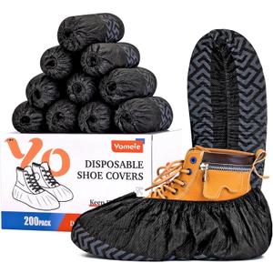 X-Large Shoe Covers Disposable 200-Pack- Black Non-Woven Fabric Disposable Shoe Covers for Indoors, Fits Men's Size 13 | Durable, Slip-Resistant Boot Covers | Protect Floors, Shoes & Booties